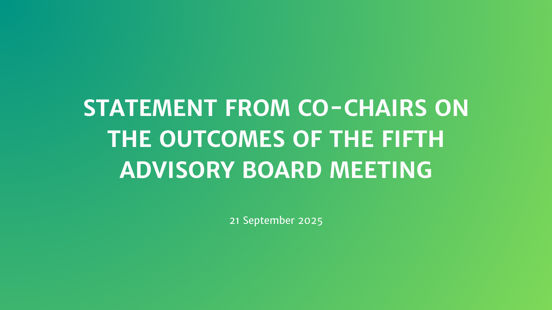 Statement from Co-Chairs on the outcomes of the fifth Advisory Board meeting News Image
